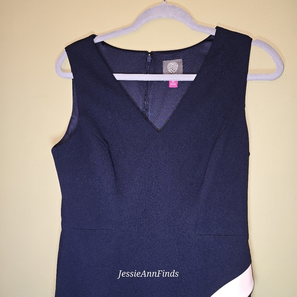 Vince Camuto Navy Blue Light Pink V-neck Wrap Skirt Sheath Dress Size 10 - Picture 5 of 9